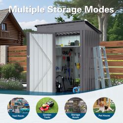 5X3 FT Metal Outdoor Storage Shed, Tool Shed with Pitched Roof and Lockable Door Compact Metal Tool Shed for Garden, Backyard, Patio, Everyday Sundrie