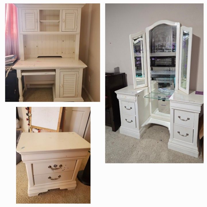 Computer Desk, Hutch, Vanity And Side Table