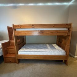 Wood Bunk Bed With Built In Stairs