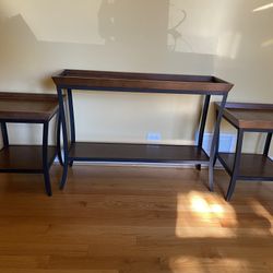 Accent Table Set (3) - Dark Wood and Metal