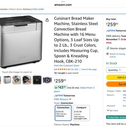 Cuisinart Bread Maker Machine, Stainless Steel Convection Bread Machine with 16 Menu Options