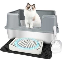 Stainless SteelLitter Box  Easy to Clean, Washable 20.08 x 14.17 x 4.72inch 416O588 New
