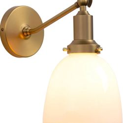 PERMO Industrial Vintage Slope Pole Wall Mount Single Sconce with 6.7" Oval Dome Milk White Glass Shade Wall Sconce Light Lamp Fixture