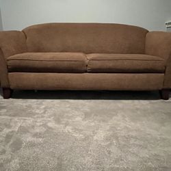 7’ 3” Upholstered Brown Winged Arm Sofa