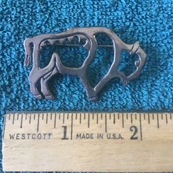 STERLING SILVER Vintage Glen Sandoval Buffalo Lapel Pin/Brooch