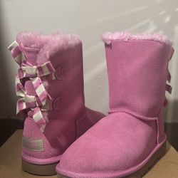 Pink Bailey Bow Stripped Ugg Boots