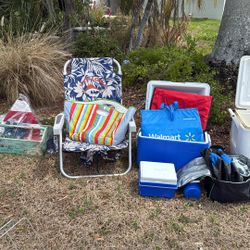 ESTATE SALE: Pool And Beach Supplies, Cooler, Chairs, Umbrella 