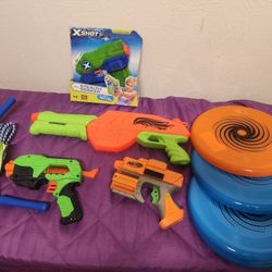 All for $10.00 Summer Bundle Sale - 5 Frisbees, Jump Rope and a pair of toy sunglasses & Toy Guns