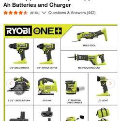 ONE+ 18V Cordless 8-Tool Combo Kit with (1) 1.5 Ah Battery and (2) 4.0 Ah Batteries/ Charger