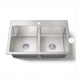 KOHLER Cursiva Stainless Steel 33 in. Double Bowl Drop-in Kitchen Sink
