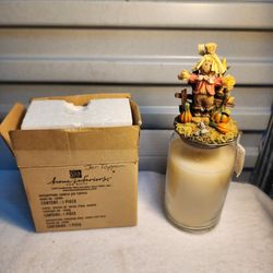NEW VINTAGE Home Interiors Scarecrow Candle Jar Topper Harvest Pumpkin Fall 3.5"