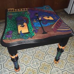 Surreal Peacock Hand Painted Stool With Storage 
