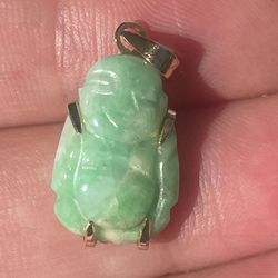 14k Gold Jade Buddha Charm 