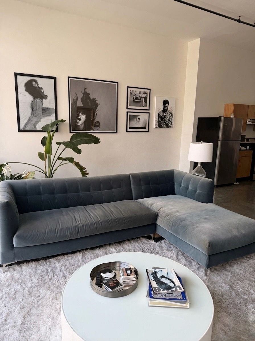 CB2 Modern Velvet Sectional Sofa w/ Chaise – Extremely Comfortable