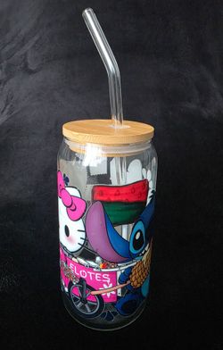 Hello kitty and stitch glass cup 20 oz