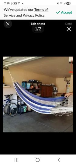 Blue and White Woven Rope Hammock