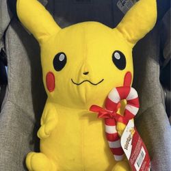 Pokemon Pikachu Candy Cane Christmas Holiday Plush Stuffed Animal 2021 Stiff 14”
