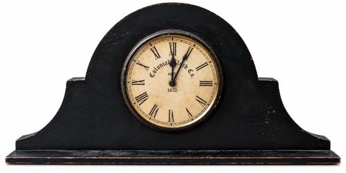 Antique-Style Black Mantel Clock with Roman Numeral Dial, Marked 1870
