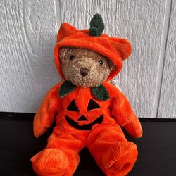 vintage GAC Halloween pumpkin Jack-o'-lantern teddy bear plush from 1998