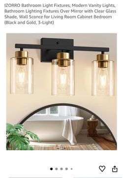 3-Light Vanity Light Black and Gold