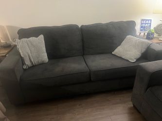 Dark Blue Gray Fabric Two-Seat Sofa