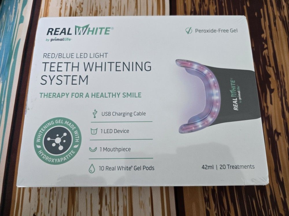 Primal Life Organics V4 Real White Red/Blue LED Light Teeth Whitening System - Includes 20 Treatments

