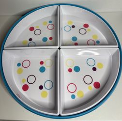 4-Section Divided Serving Tray with Teal Rim