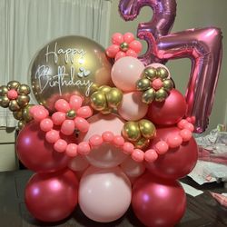Pink & Gold Birthday Tabletop Balloon Stack 🎈✨
