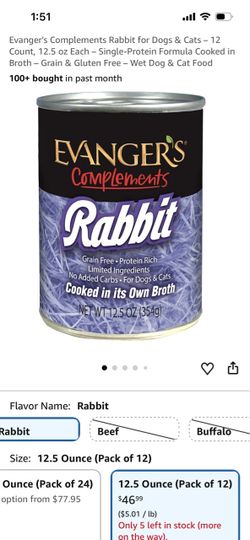 Evanger’s Compliments Rabbit for Dogs & Cats 12.5 oz (  Pack of 12 )