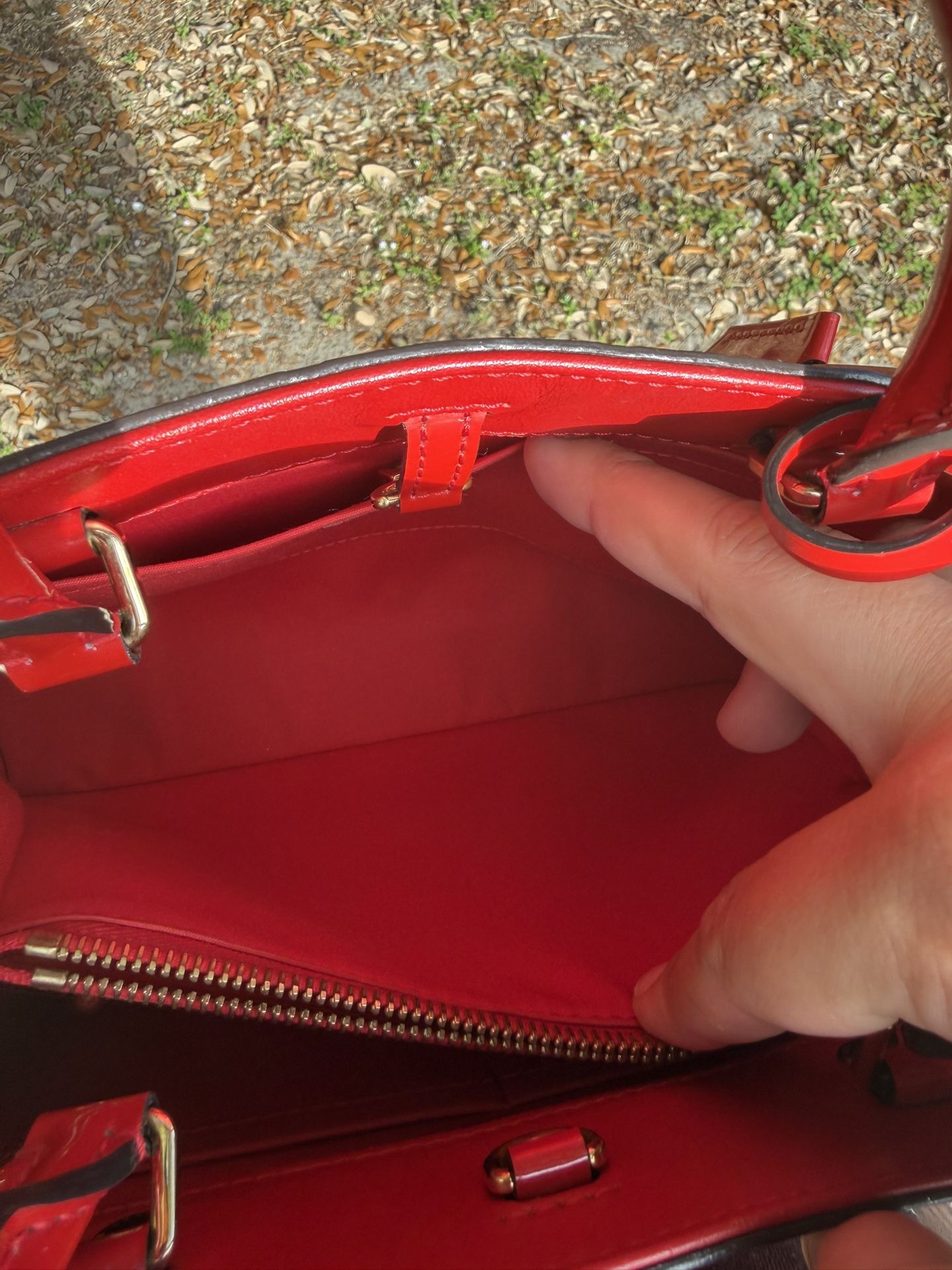 Authentic Louis Vuitton Hand Bag Montaigne BB Red Vernis