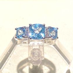 Natural Blue Topaz Ring 925 Sz 8