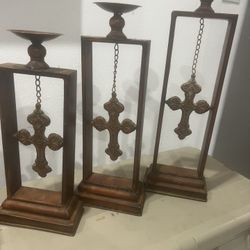 Three Rod Iron Cross Candleholders 25