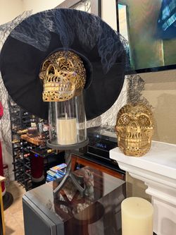 Gold Filigree Decorative Skull Figurines Set of 2