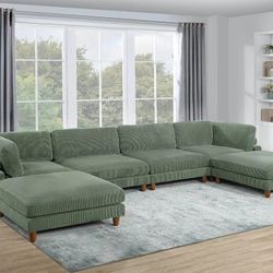 Brand New Grey Corduroy Modular Sectional Sofa 