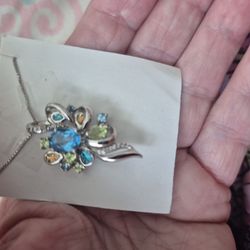 Sterling Silver Gemstone Pendant Necklace 