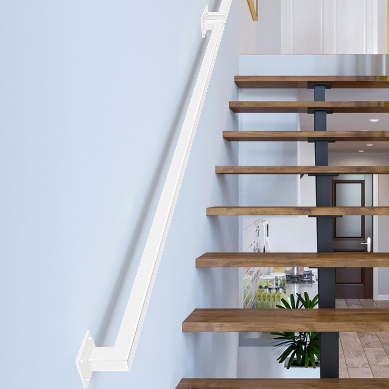 4FT White Industrial Iron Hand Railing, Wall Support Handle for Indoor Stairs & Outdoor Decks, Non-Slip & Rust-Resistant