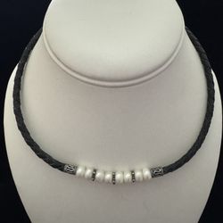 925 Sterling Silver Pearl &  Corded Necklace