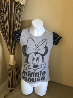 Girls Black and Grey Disney Minnie Mouse Shirt Size 7/8