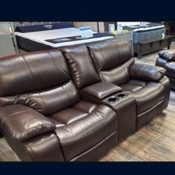 *Weekend Special!!!*---Sleek Madrid Brown Leather Reclining Loveseats---Now $599!!!---Delivery/$10 Down Financing😉
