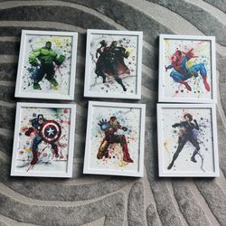 Set Of 6 Marvel Superhero Art Framed 8x10