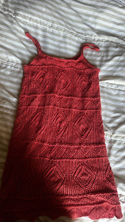 Red Knit Crochet Mini Dress