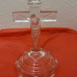 Vintage INRI 8" Jesus Crucifix Glass Candle Holder, Christian Decor