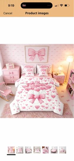 Erosebridal Bow Knot Full Bedding Sets for Girls Love Balloons 7 Piece Comforter Set with Sheets Pink Bowtie Bed in A Bag Coquette Bowknot Bed Set
