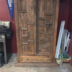 Vintage Two Door Rustic Armoire With Shelves 