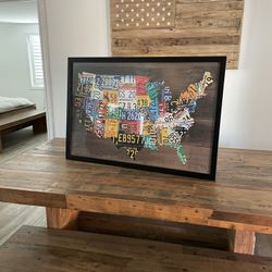 Framed License Plates Print of United States art  (38” x 26”) from ZGallerie. With hanging wire.