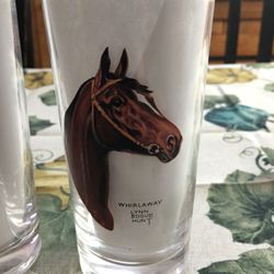 Lynn Bogue Hunt. Antique high ball drinking Glasses with famous race horses.