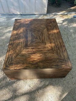 Vintage Large Rectangular Tiger Wood Veneer Plinth Tortoiseshell Coffee Table