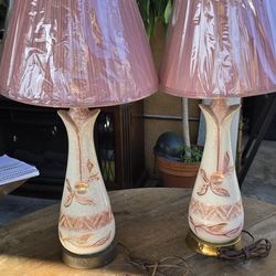 VINTAGE MCM Mid Century Atomic Space Age Pink Gold Working Lamp. 