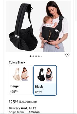 Baby Sling Carrier, One-Shoulder Side Sling with Ergonomic Curved Design, Padded Contoured Hip Area