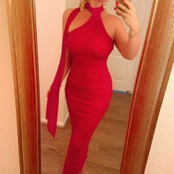 Red Mesh Midi Dress